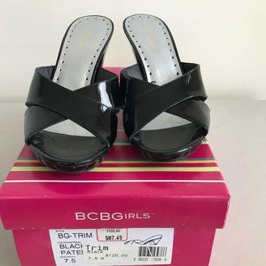 BCBG black patent sandals